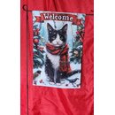 Gartenflagge Katze m.Schal Welcome  (m. u. o. Fahnenmast)