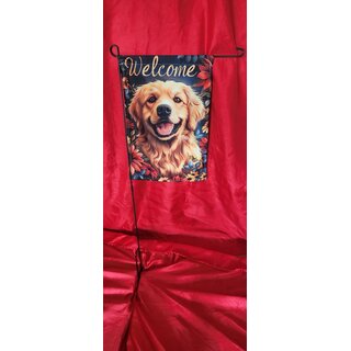 Gartenflagge Golden Retriever Welcome  (m. u. o. Fahnenmast)